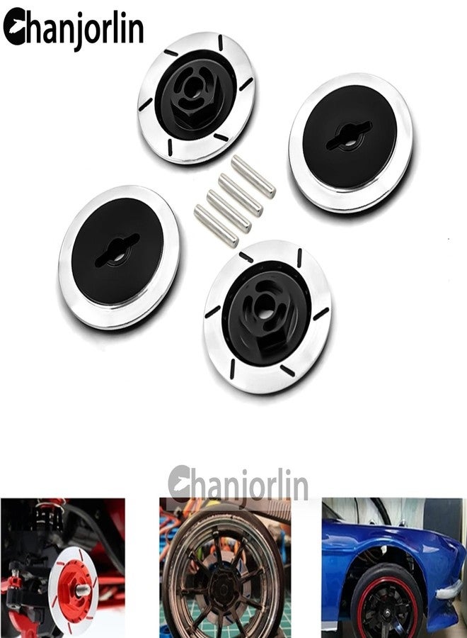 Chanjorlin 1/10 RC Aluminum 12mm Hex Drift Wheels Hub Rim Brake Disc Decoration Upgrade Parts for 1:10 On Road Rally Touring Racing Street Car Truck Tires Traxxas Tamiya HSP HPI Redcat 4PCS (Black) - Image 4